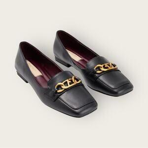 Franco Sarto | Tiari Leather Loafers | Black with Gold Accent |  Women's Size 8M